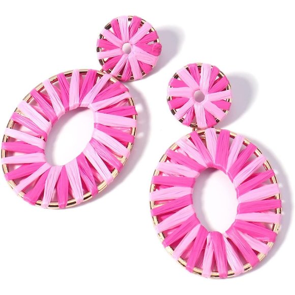 Statement Raffia Earrings Boho Drop Dangle Earrings for Women Handmade F… - Picture 11 of 16